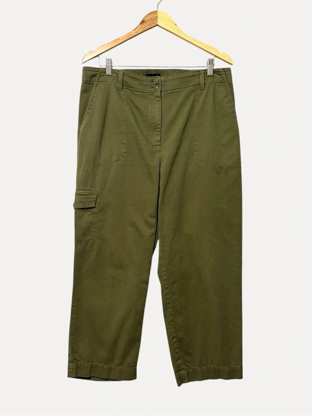 Talbots Super Soft Cargo Pants Size 14 Olive Green Cropped Loose Fit